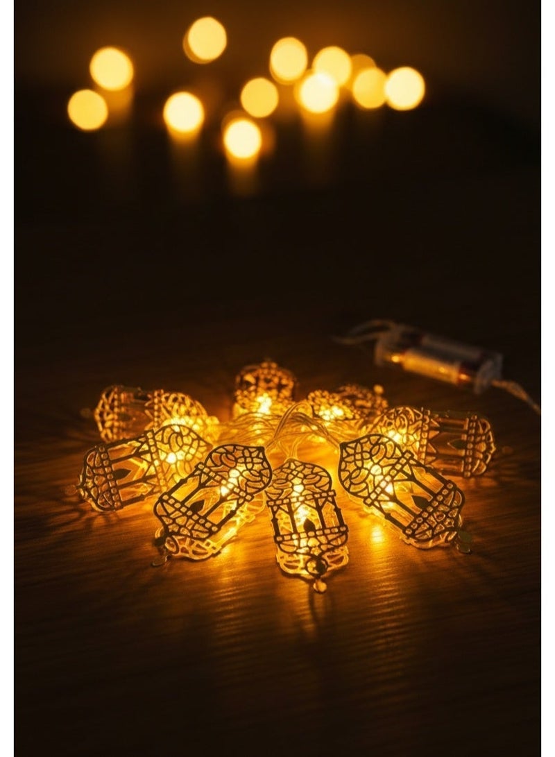 ✨ أضواء سلسلة فوانيس LED مزخرفة لرمضان كريم – أضواء معدنية ذهبية معلقة - Image 1